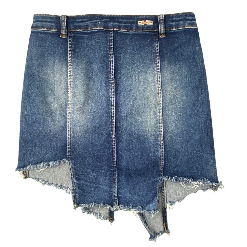 Machine torn up look blue jean mini skirt with stretch size large - Picture 2 of 12